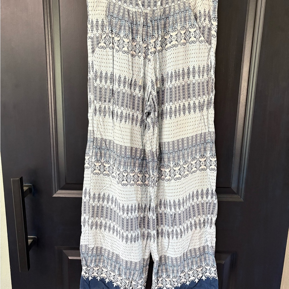 Primark Patterned Wide-Leg Pants in Blue and White
